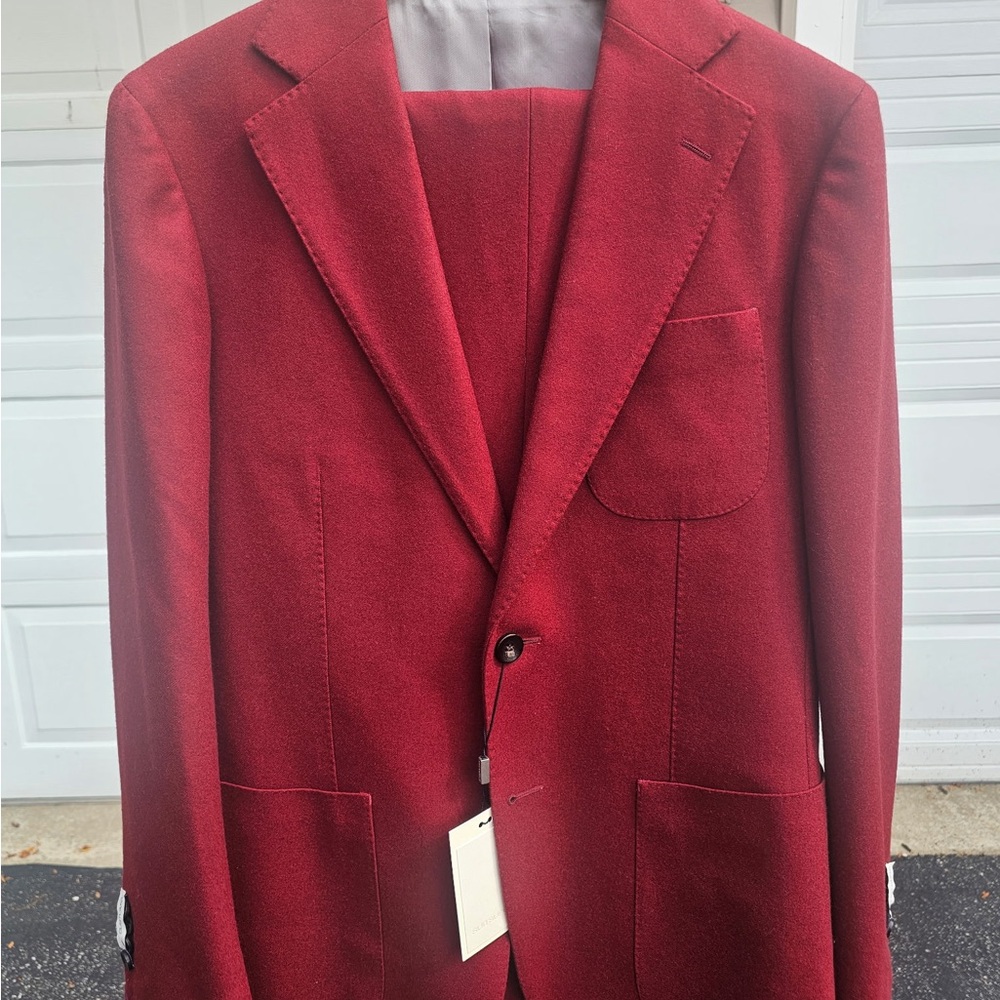 Men's Single Breasted Wool Red Suit